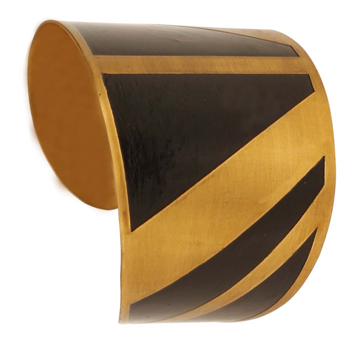 2.6” Brass Cuff Bracelet with Dimensional Pattern - Black Golden Tone - Trendy Accessories / Jewelry / Gifts for Her - Buy in Bulk Wholesale